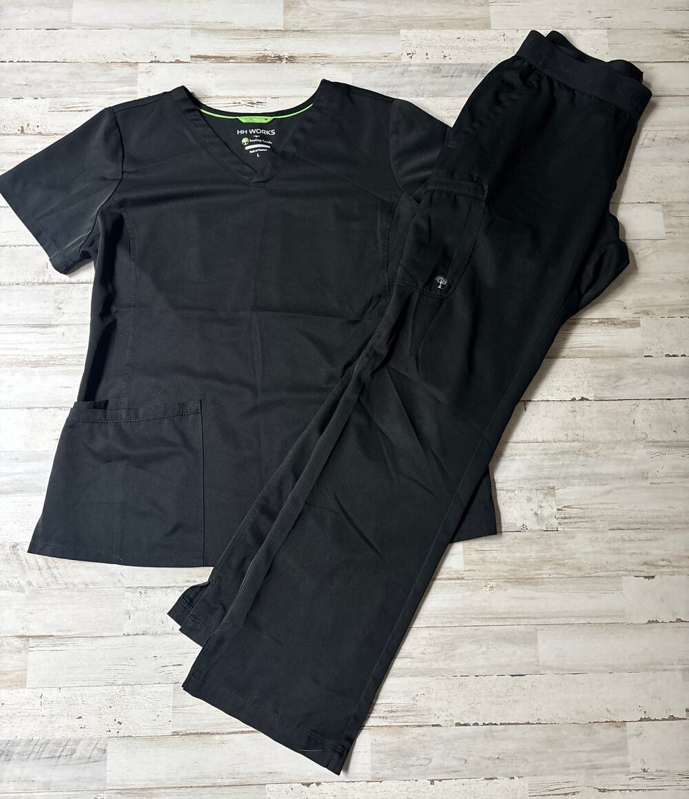 HH Works Healing Hands Women's V-Neck Scrub Top L and Pants M